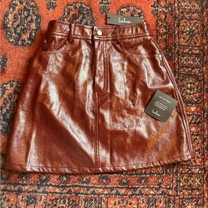 Lulu's Wine Faux Leather A-Line Mini Skirt